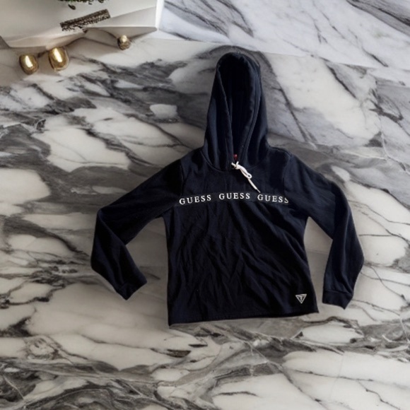 Guess Pullover Long Sleeve Black Hooded Sweatshirt Hoodie Unisex’s Size Large - Picture 6 of 16